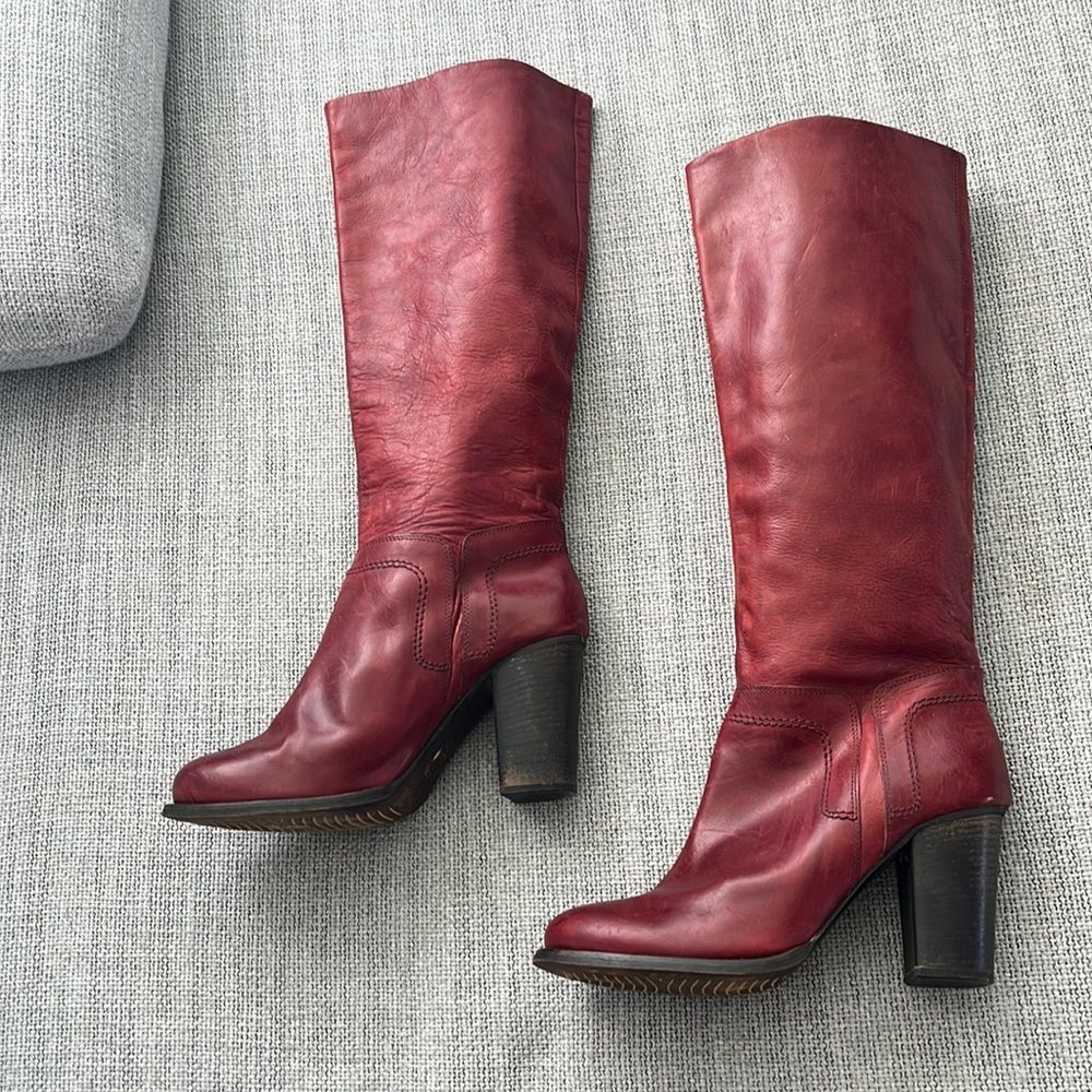 Steve Madden Red Leather Knee High Block Heel Boots Size 11